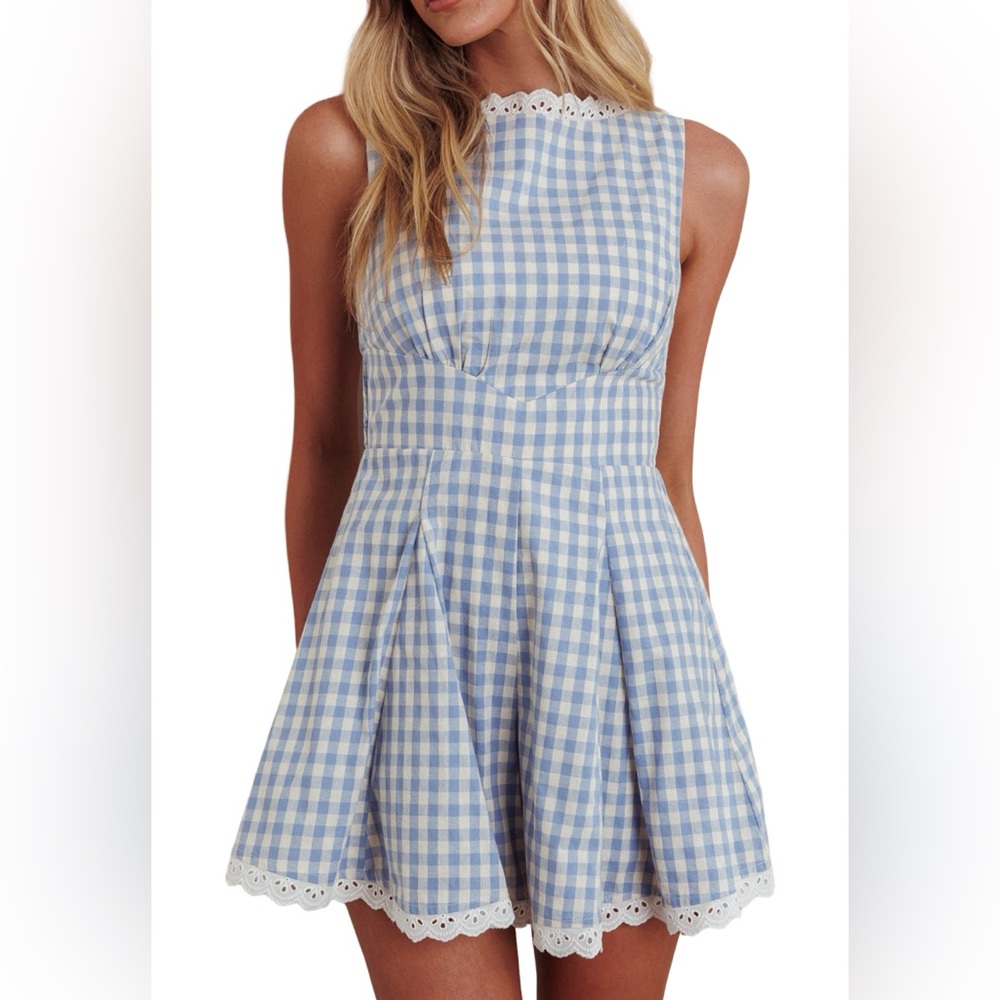 Indi Luxe Sleeveless Romper Gingham Blue Size XS